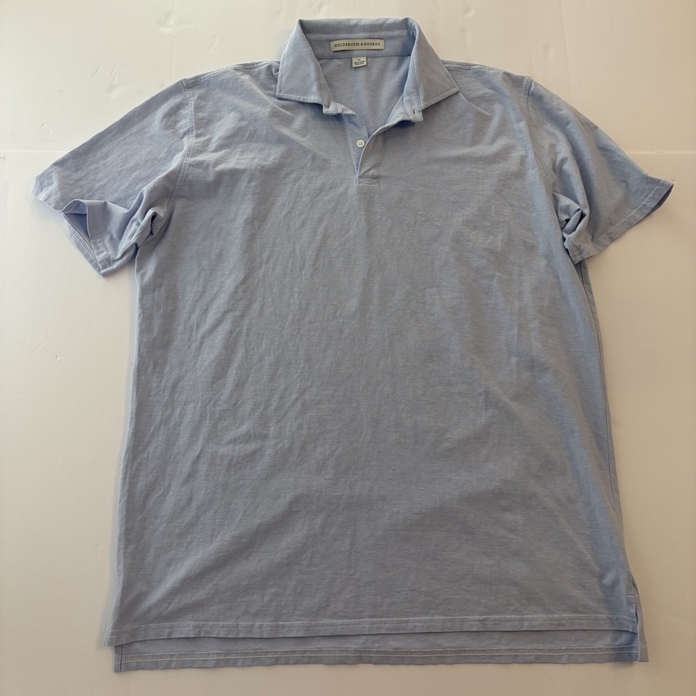 Holderness & Bourne Mens XL Tailored Fit Solid Polo Shirt Golf Blue Pima Cotton